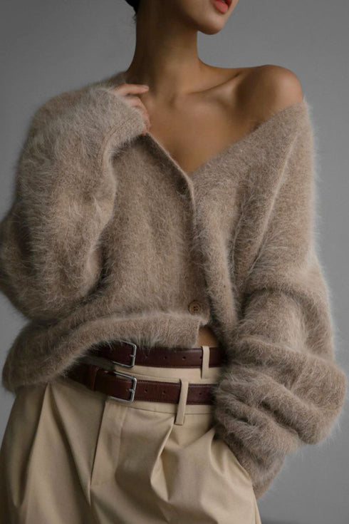 'Daria' Fuzzy Knit Button Down Cardigan - Celes Fashion